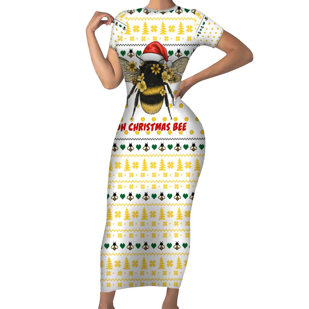 Oh Christmas Bee Bee Christmas Short Sleeve Bodycon Dress Xmas Holiday Patterns - Wonder Print Shop