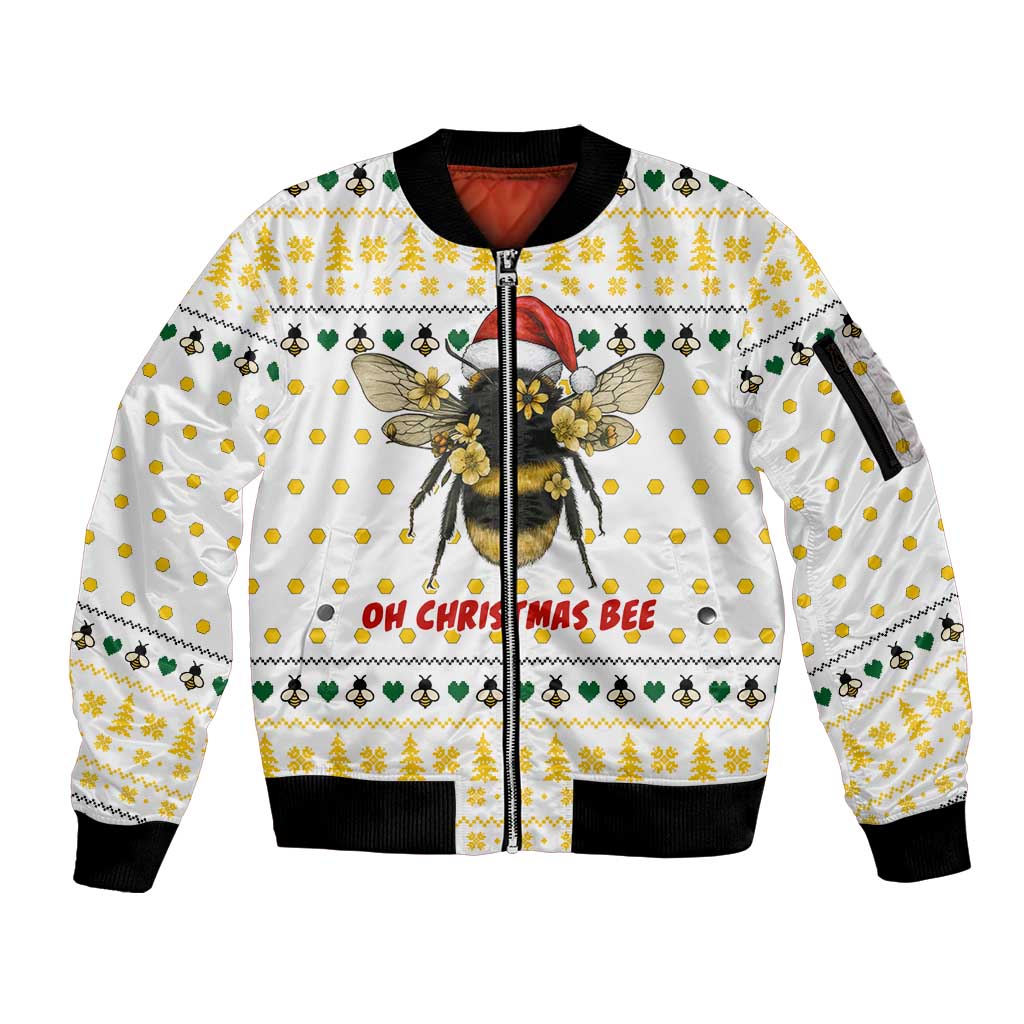 Oh Christmas Bee Bee Christmas Sleeve Zip Bomber Jacket Xmas Holiday Patterns - Wonder Print Shop