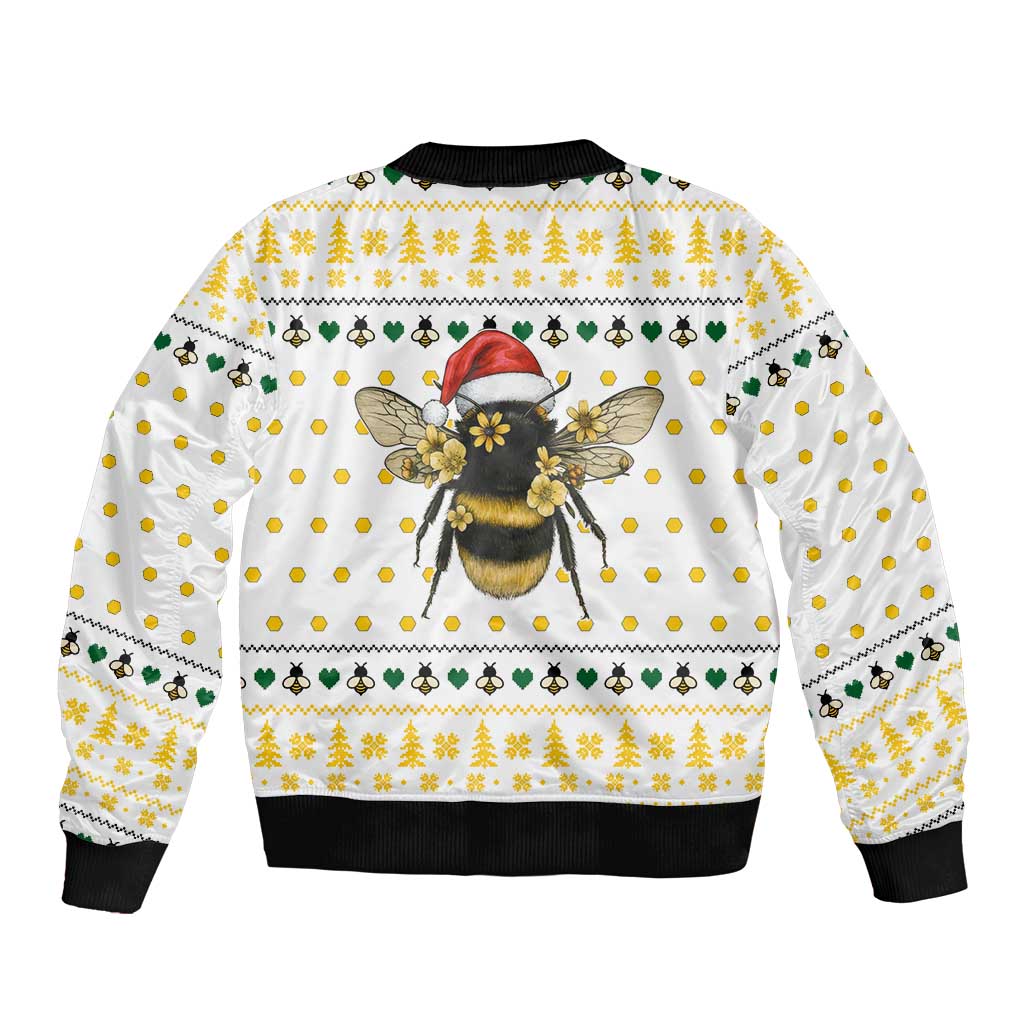 Oh Christmas Bee Bee Christmas Sleeve Zip Bomber Jacket Xmas Holiday Patterns - Wonder Print Shop