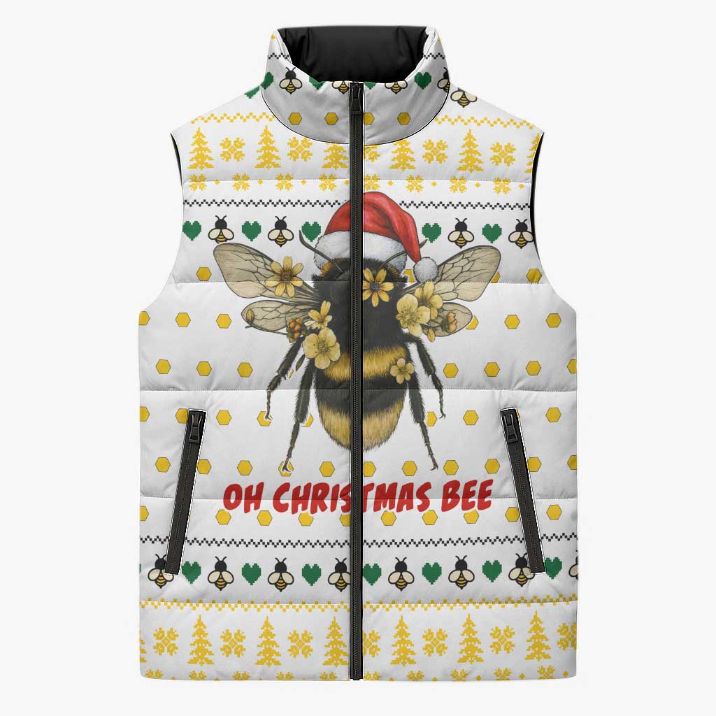 Oh Christmas Bee Bee Christmas Sleeveless Puffer Jacket Xmas Holiday Patterns - Wonder Print Shop