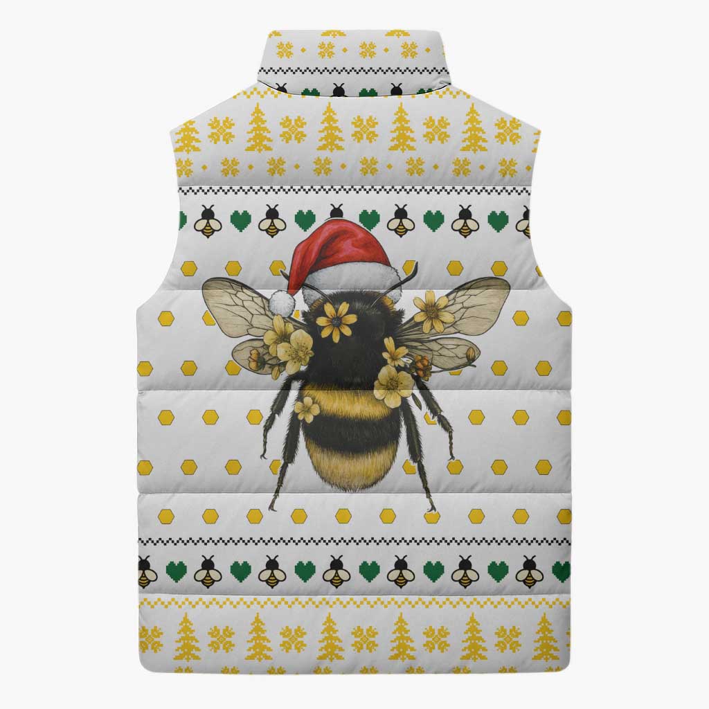 Oh Christmas Bee Bee Christmas Sleeveless Puffer Jacket Xmas Holiday Patterns - Wonder Print Shop