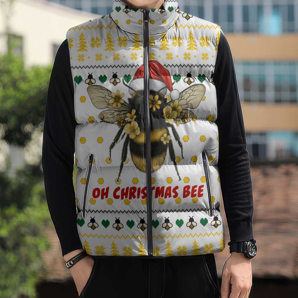 Oh Christmas Bee Bee Christmas Sleeveless Puffer Jacket Xmas Holiday Patterns - Wonder Print Shop