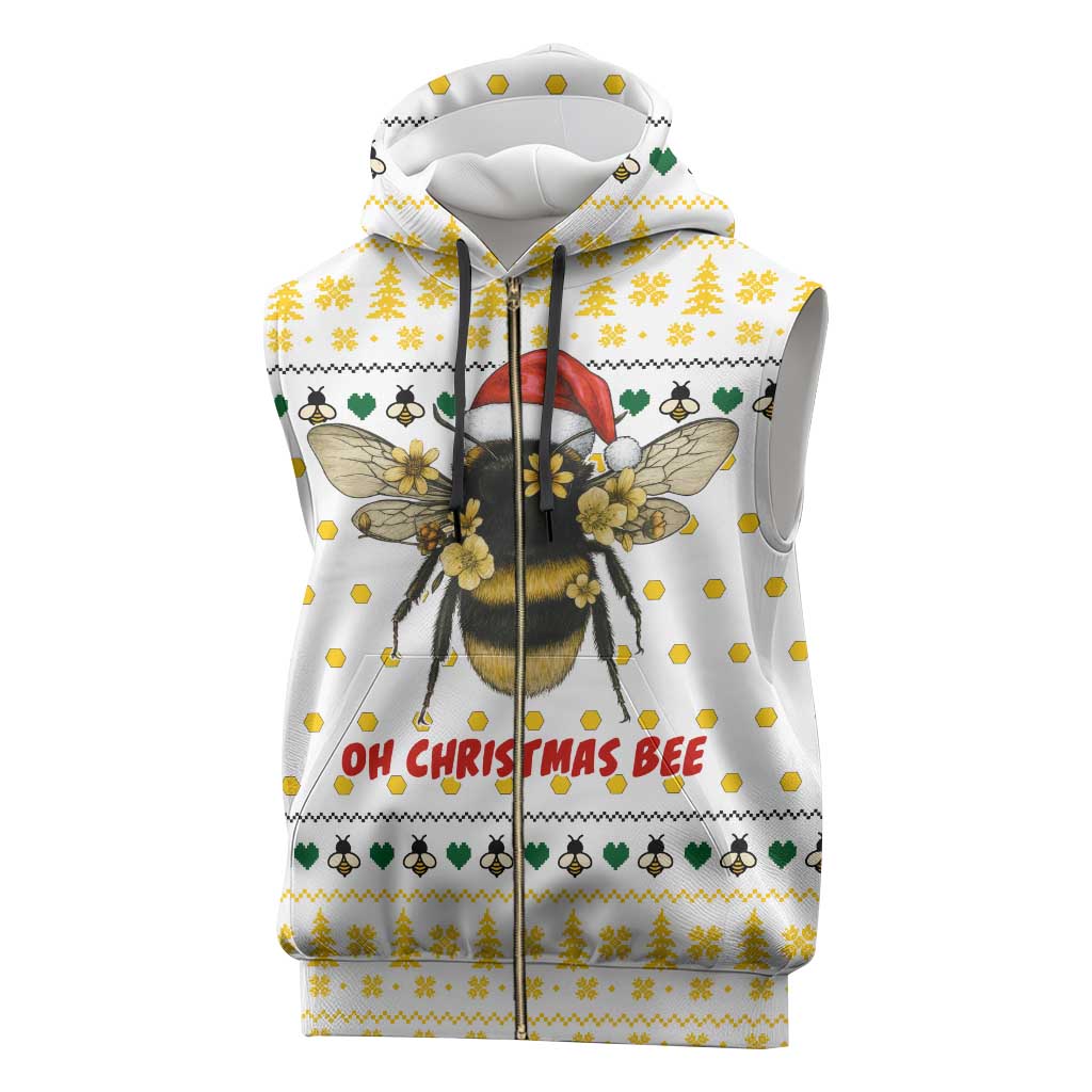 Oh Christmas Bee Bee Christmas Sleeveless Zip Hoodie Xmas Holiday Patterns - Wonder Print Shop