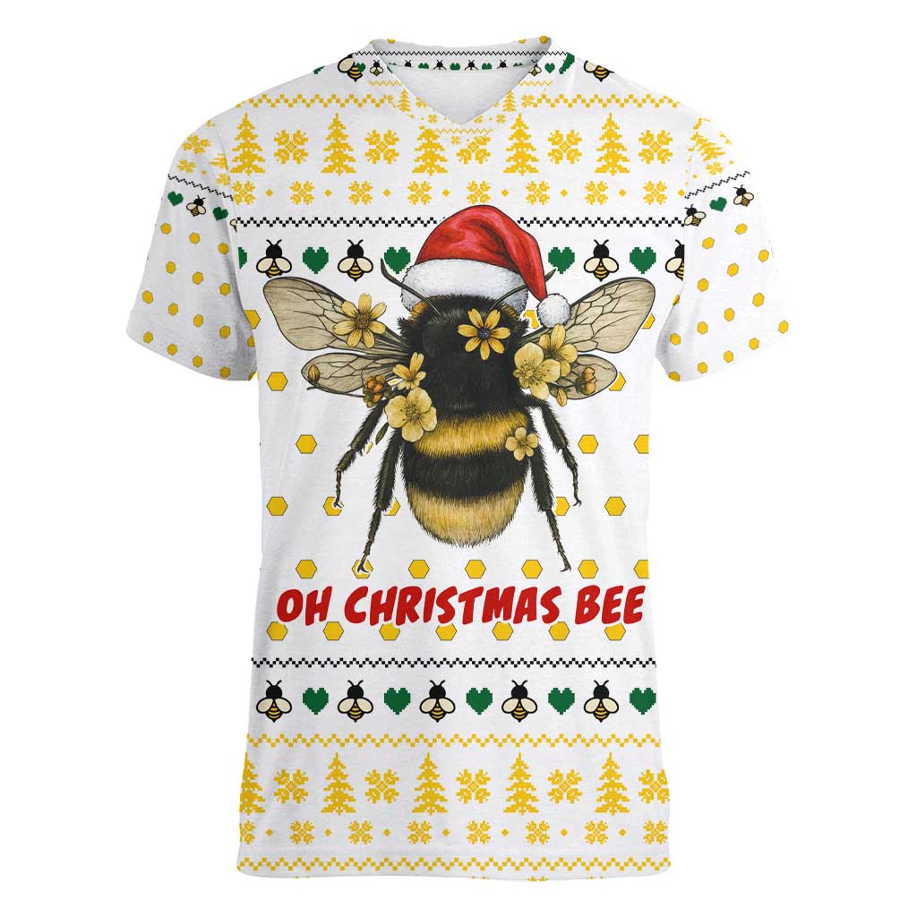 Oh Christmas Bee Bee Christmas Women V-Neck T-Shirt Xmas Holiday Patterns - Wonder Print Shop