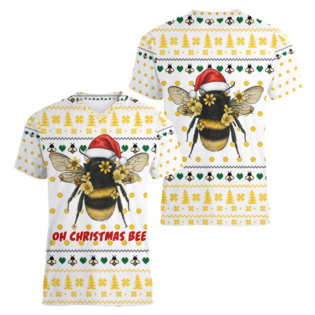 Oh Christmas Bee Bee Christmas Women V-Neck T-Shirt Xmas Holiday Patterns - Wonder Print Shop