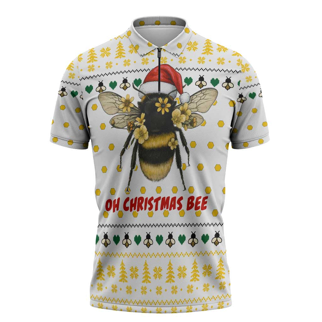Oh Christmas Bee Bee Christmas Zipper Polo Shirt Xmas Holiday Patterns - Wonder Print Shop
