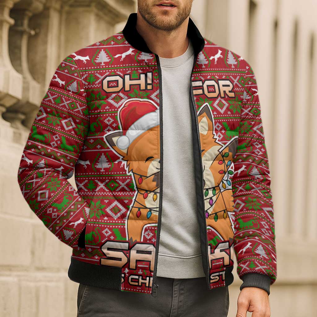 Oh For Fox Sake Christmas Bomber Puffer Jacket Xmas Holiday Patterns - Wonder Print Shop