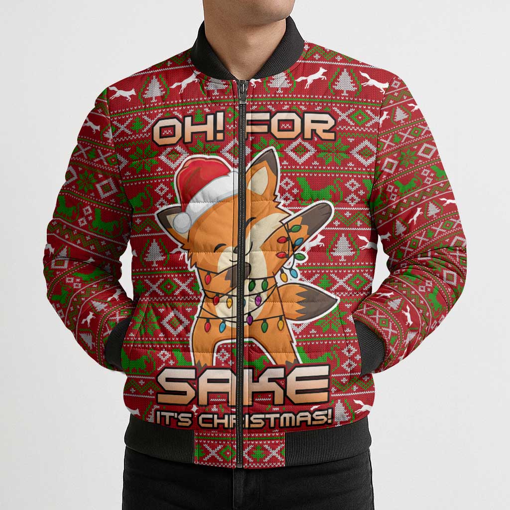 Oh For Fox Sake Christmas Bomber Puffer Jacket Xmas Holiday Patterns - Wonder Print Shop