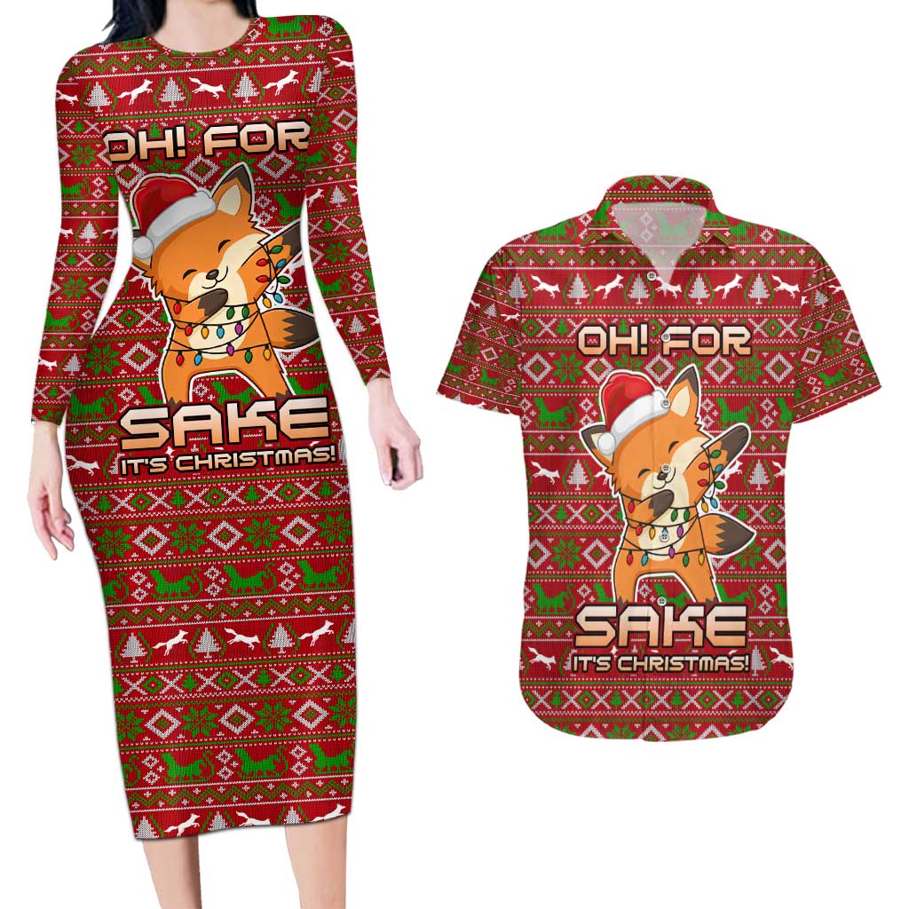 Oh For Fox Sake Christmas Couples Matching Long Sleeve Bodycon Dress and Hawaiian Shirt Xmas Holiday Patterns - Wonder Print Shop