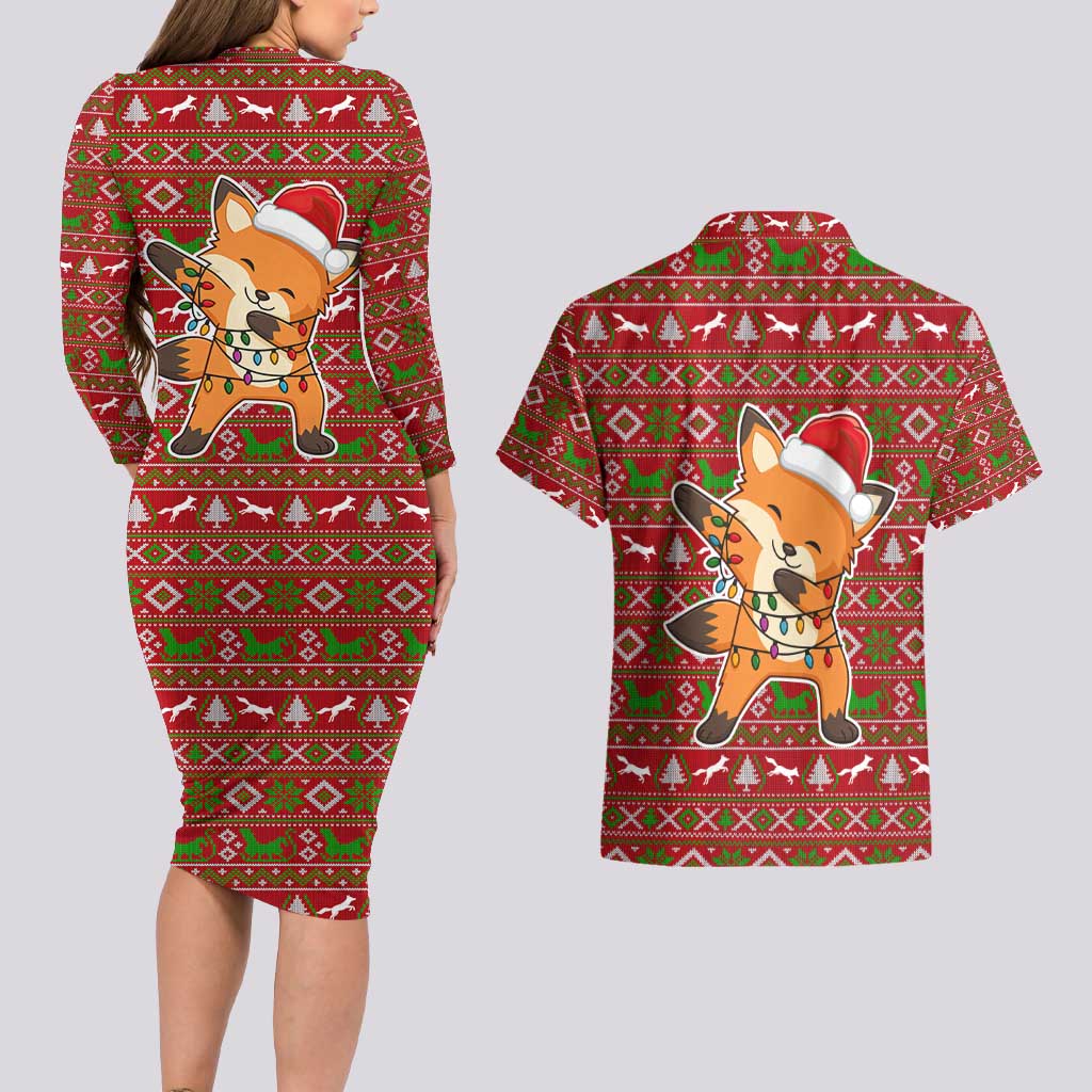 Oh For Fox Sake Christmas Couples Matching Long Sleeve Bodycon Dress and Hawaiian Shirt Xmas Holiday Patterns - Wonder Print Shop