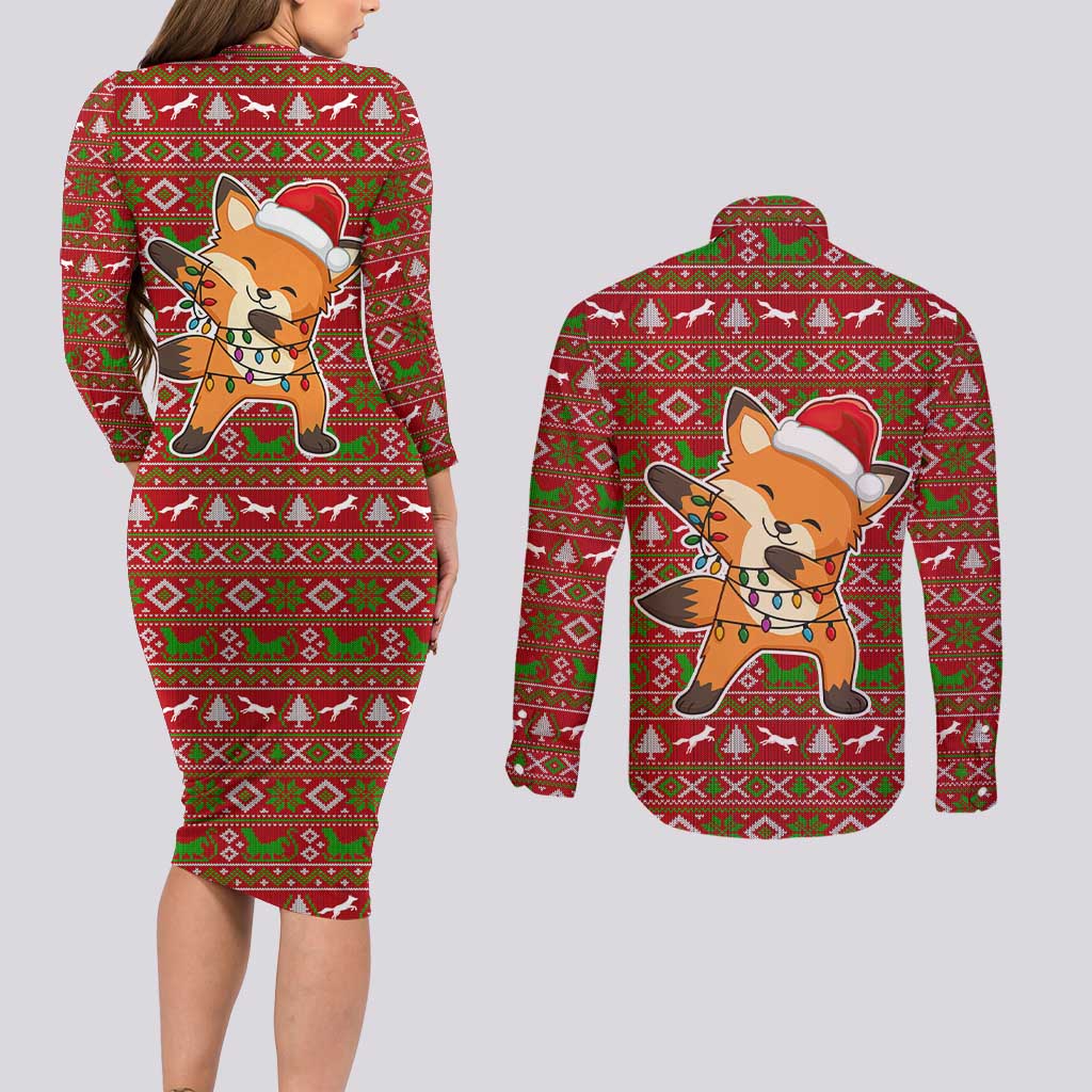 Oh For Fox Sake Christmas Couples Matching Long Sleeve Bodycon Dress and Long Sleeve Button Shirt Xmas Holiday Patterns - Wonder Print Shop