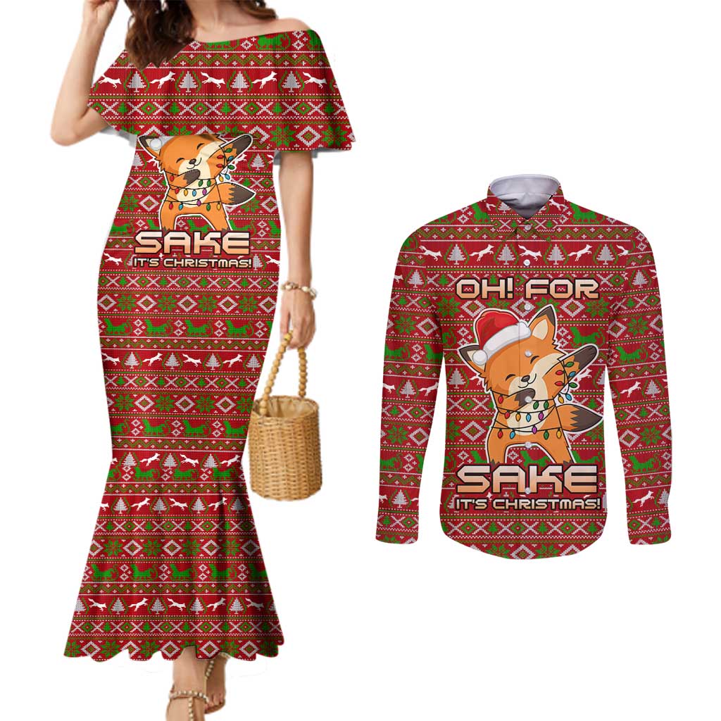 Oh For Fox Sake Christmas Couples Matching Mermaid Dress and Long Sleeve Button Shirt Xmas Holiday Patterns - Wonder Print Shop
