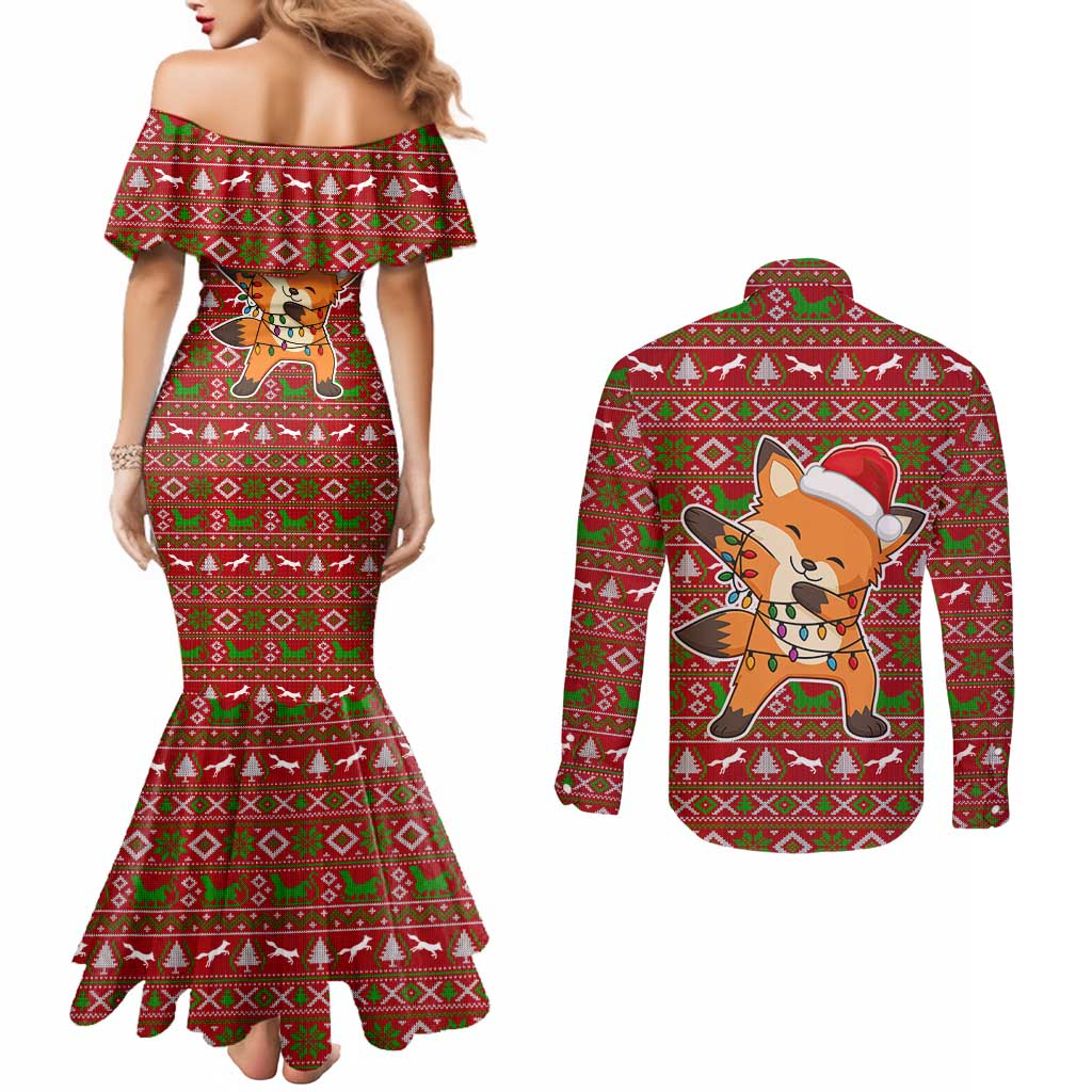 Oh For Fox Sake Christmas Couples Matching Mermaid Dress and Long Sleeve Button Shirt Xmas Holiday Patterns - Wonder Print Shop