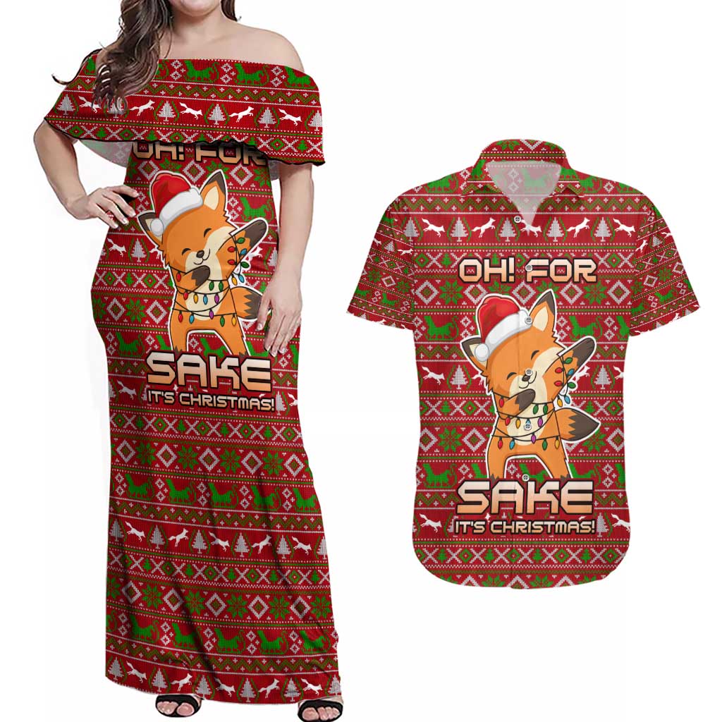 Oh For Fox Sake Christmas Couples Matching Off Shoulder Maxi Dress and Hawaiian Shirt Xmas Holiday Patterns - Wonder Print Shop