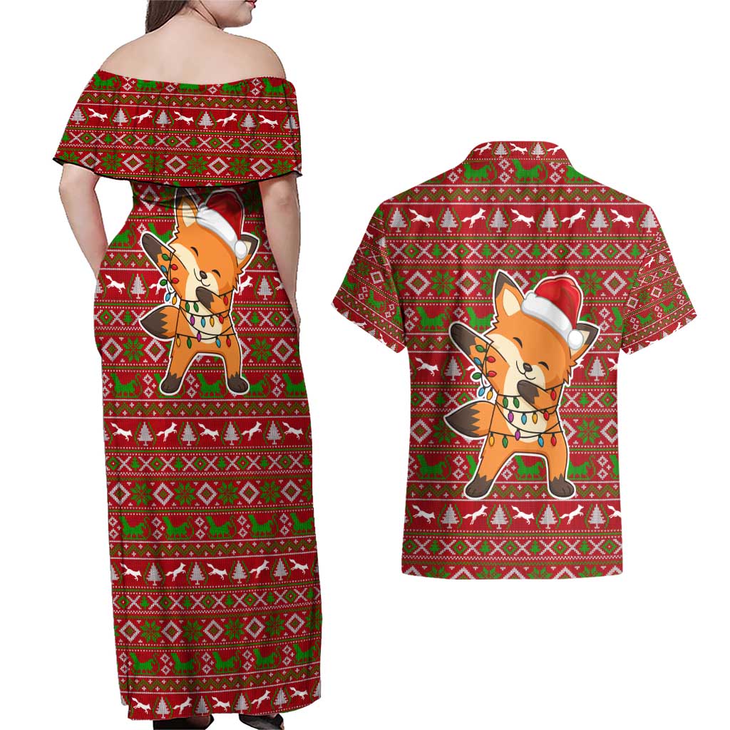 Oh For Fox Sake Christmas Couples Matching Off Shoulder Maxi Dress and Hawaiian Shirt Xmas Holiday Patterns - Wonder Print Shop