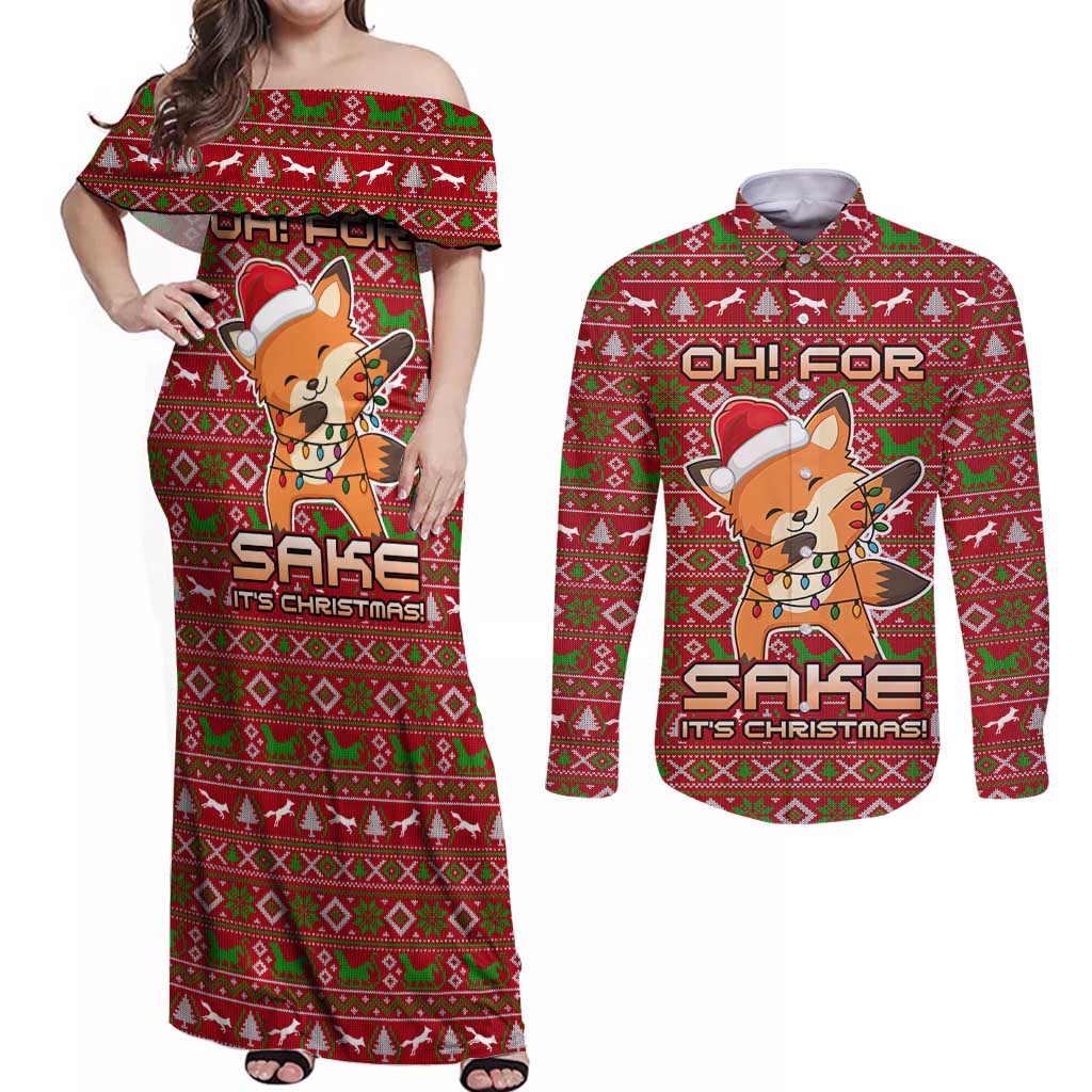 Oh For Fox Sake Christmas Couples Matching Off Shoulder Maxi Dress and Long Sleeve Button Shirt Xmas Holiday Patterns - Wonder Print Shop