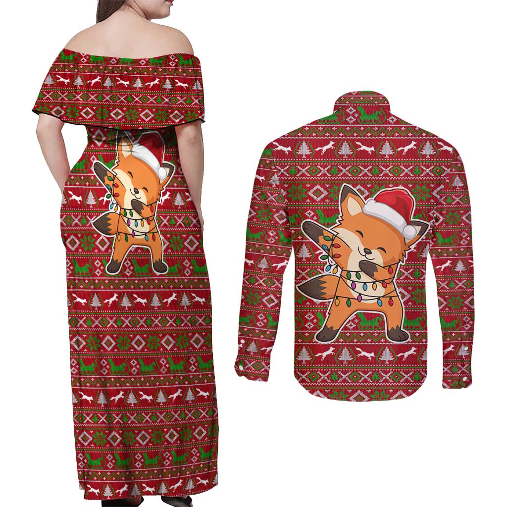Oh For Fox Sake Christmas Couples Matching Off Shoulder Maxi Dress and Long Sleeve Button Shirt Xmas Holiday Patterns - Wonder Print Shop
