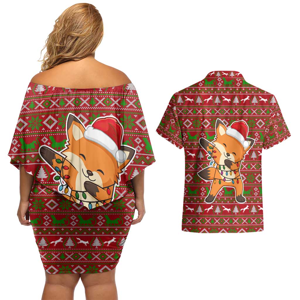 Oh For Fox Sake Christmas Couples Matching Off Shoulder Short Dress and Hawaiian Shirt Xmas Holiday Patterns - Wonder Print Shop