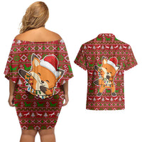 Oh For Fox Sake Christmas Couples Matching Off Shoulder Short Dress and Hawaiian Shirt Xmas Holiday Patterns - Wonder Print Shop