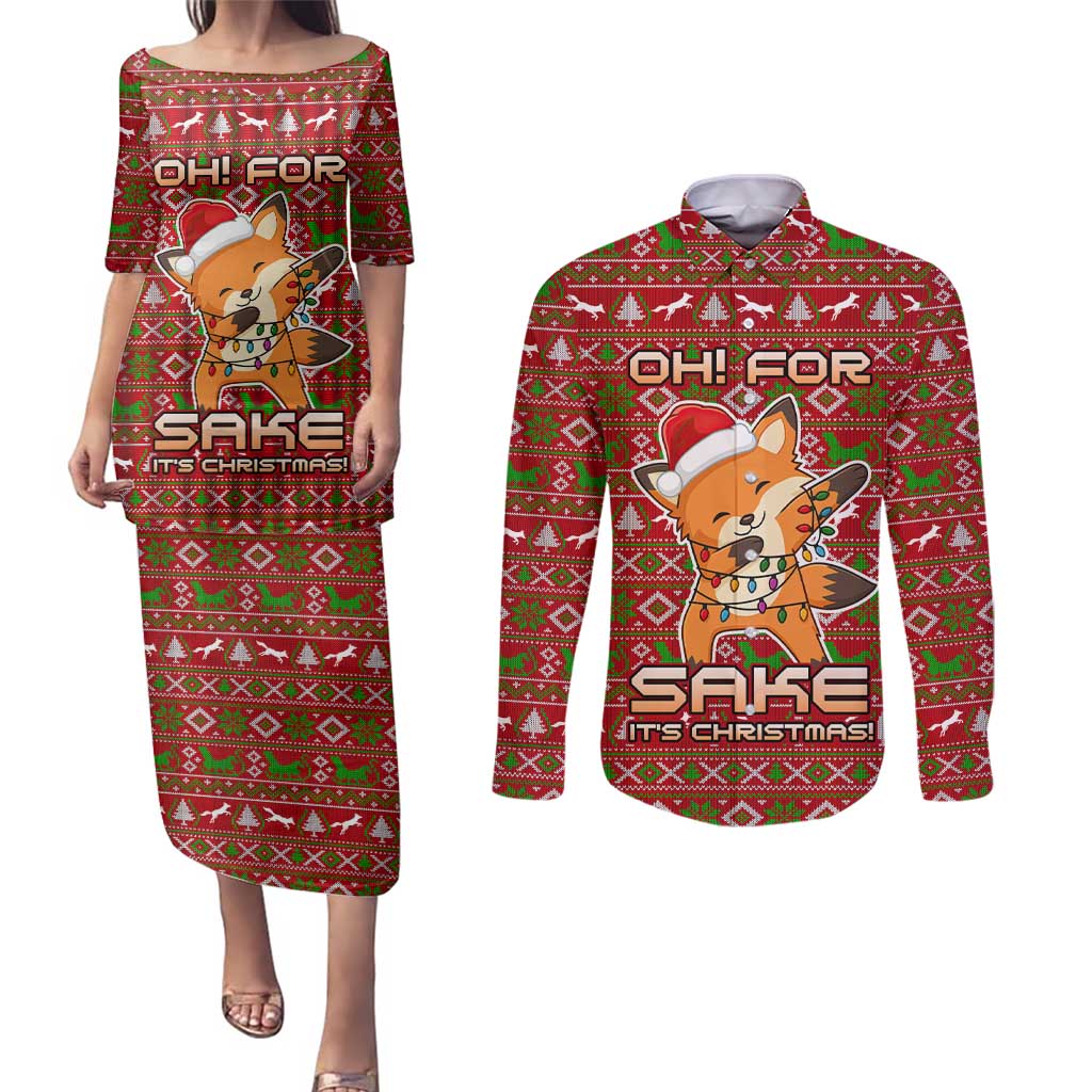 Oh For Fox Sake Christmas Couples Matching Puletasi and Long Sleeve Button Shirt Xmas Holiday Patterns - Wonder Print Shop