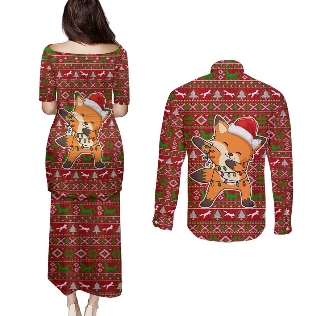 Oh For Fox Sake Christmas Couples Matching Puletasi and Long Sleeve Button Shirt Xmas Holiday Patterns - Wonder Print Shop