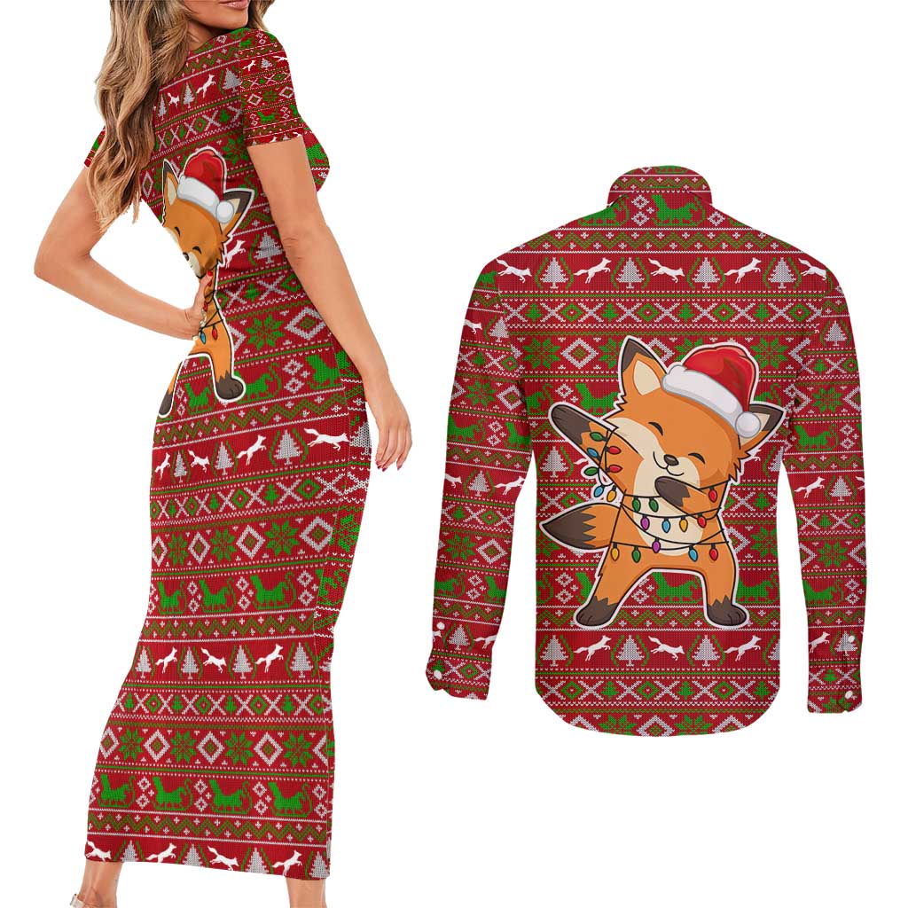 Oh For Fox Sake Christmas Couples Matching Short Sleeve Bodycon Dress and Long Sleeve Button Shirt Xmas Holiday Patterns - Wonder Print Shop