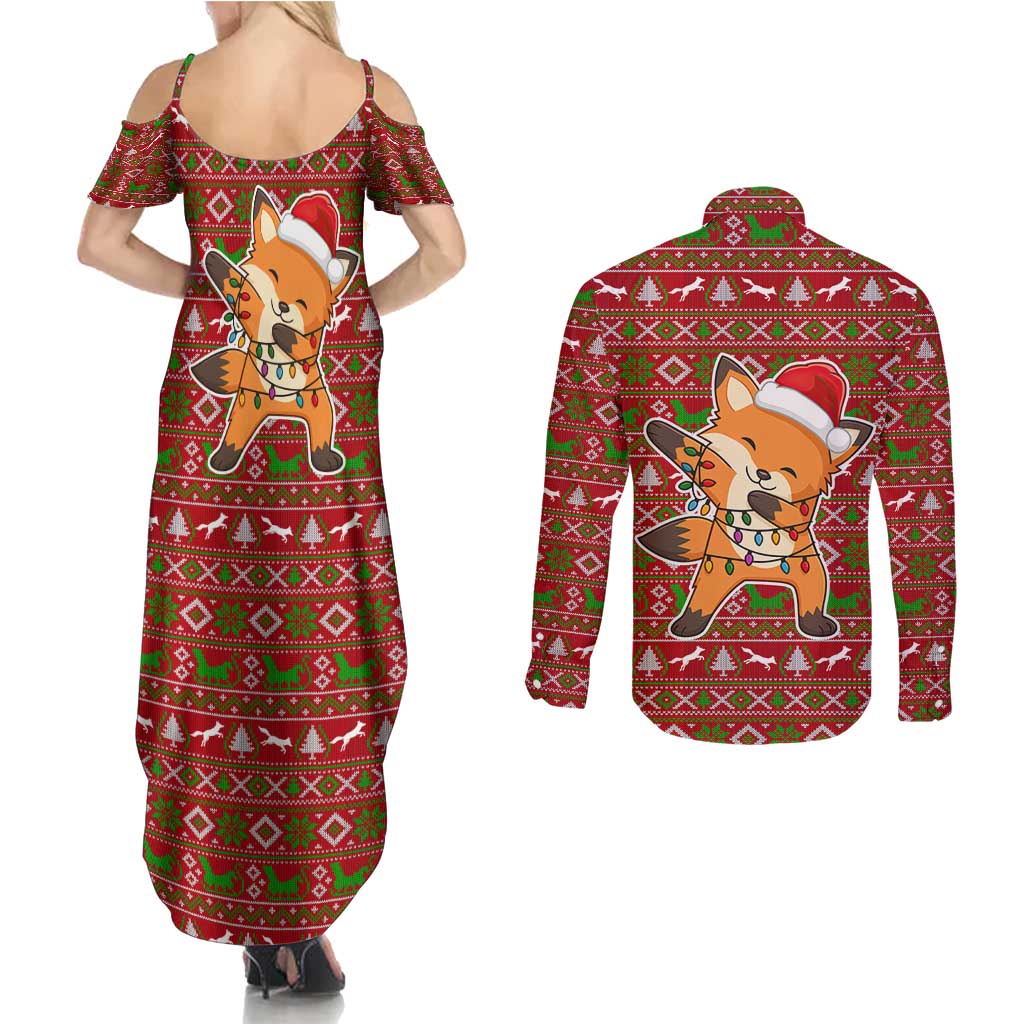 Oh For Fox Sake Christmas Couples Matching Summer Maxi Dress and Long Sleeve Button Shirt Xmas Holiday Patterns - Wonder Print Shop