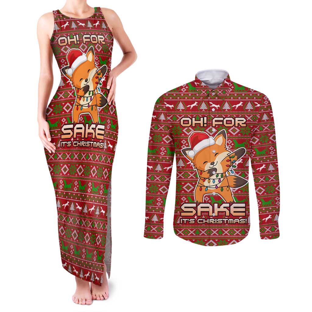 Oh For Fox Sake Christmas Couples Matching Tank Maxi Dress and Long Sleeve Button Shirt Xmas Holiday Patterns - Wonder Print Shop