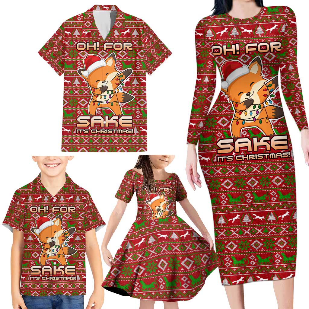 Oh For Fox Sake Christmas Family Matching Long Sleeve Bodycon Dress and Hawaiian Shirt Xmas Holiday Patterns - Wonder Print Shop