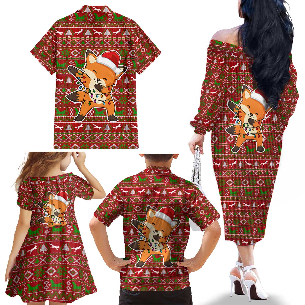 Oh For Fox Sake Christmas Family Matching Off The Shoulder Long Sleeve Dress and Hawaiian Shirt Xmas Holiday Patterns - Wonder Print Shop