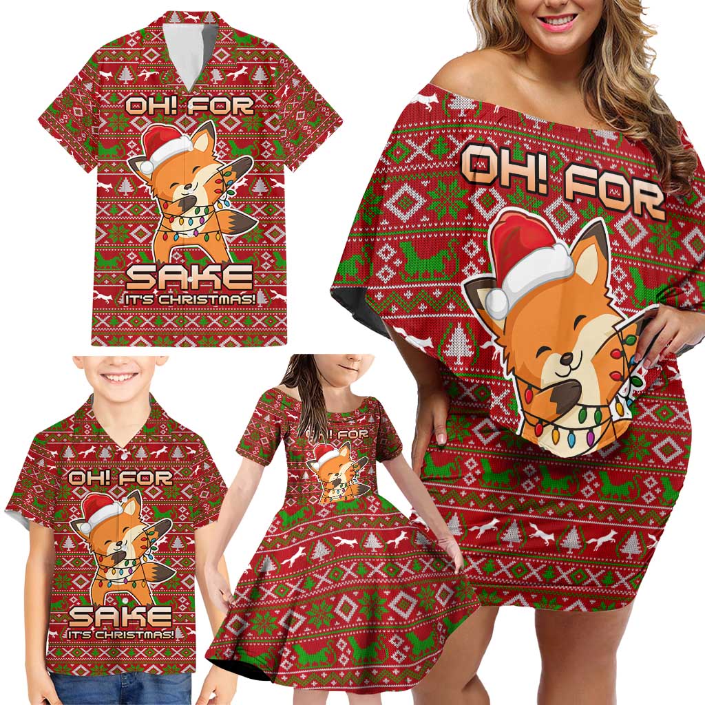 Oh For Fox Sake Christmas Family Matching Off Shoulder Short Dress and Hawaiian Shirt Xmas Holiday Patterns - Wonder Print Shop
