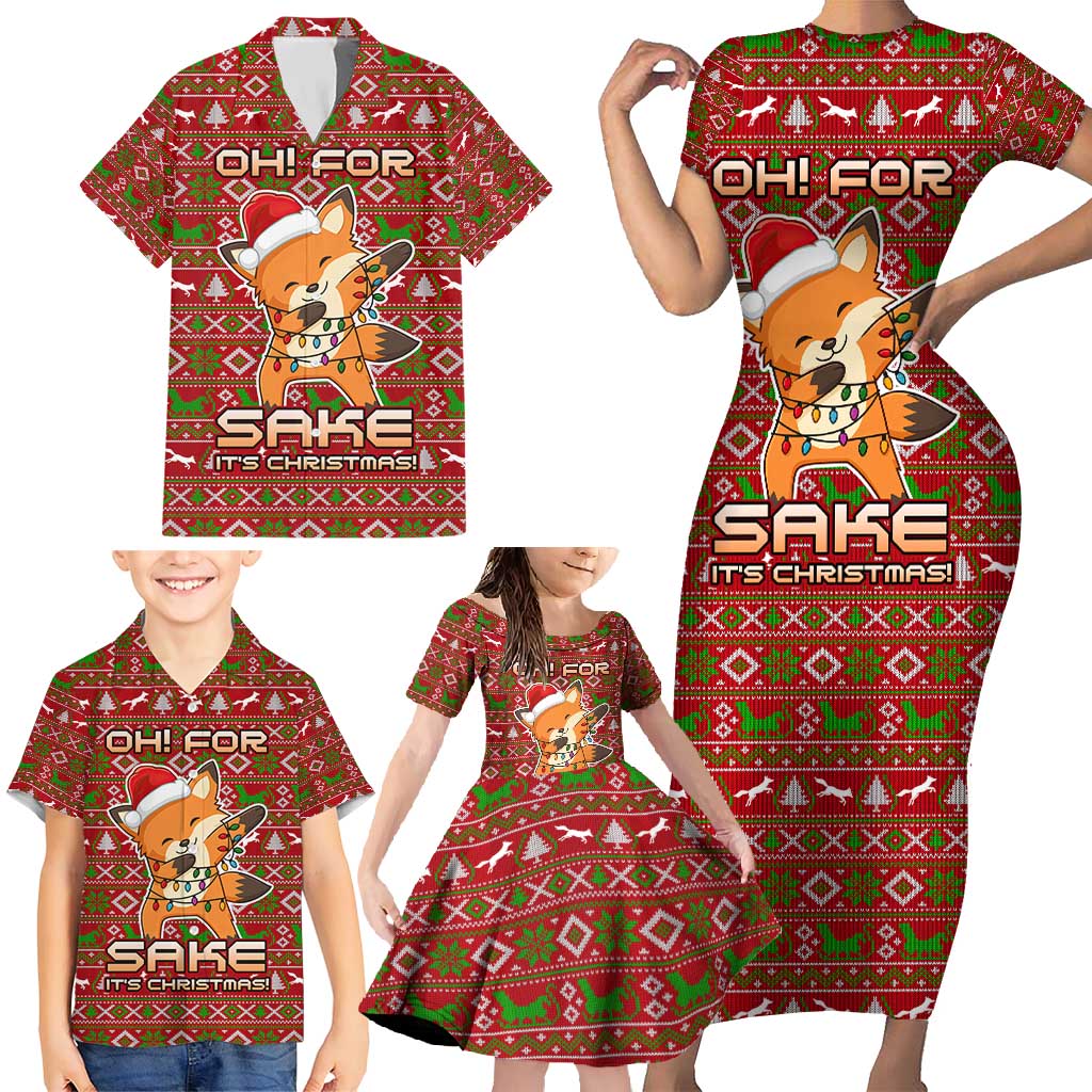 Oh For Fox Sake Christmas Family Matching Short Sleeve Bodycon Dress and Hawaiian Shirt Xmas Holiday Patterns - Wonder Print Shop