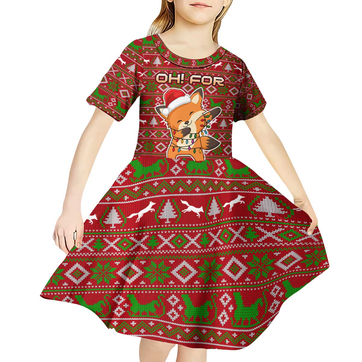 Oh For Fox Sake Christmas Kid Short Sleeve Dress Xmas Holiday Patterns - Wonder Print Shop