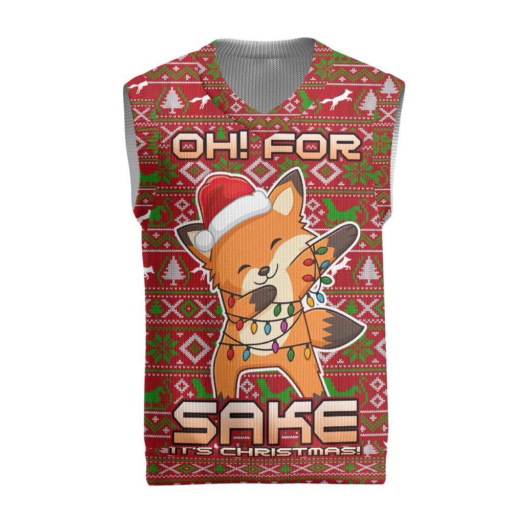 Oh For Fox Sake Christmas Knitted V-Neck Vest Xmas Holiday Patterns - Wonder Print Shop