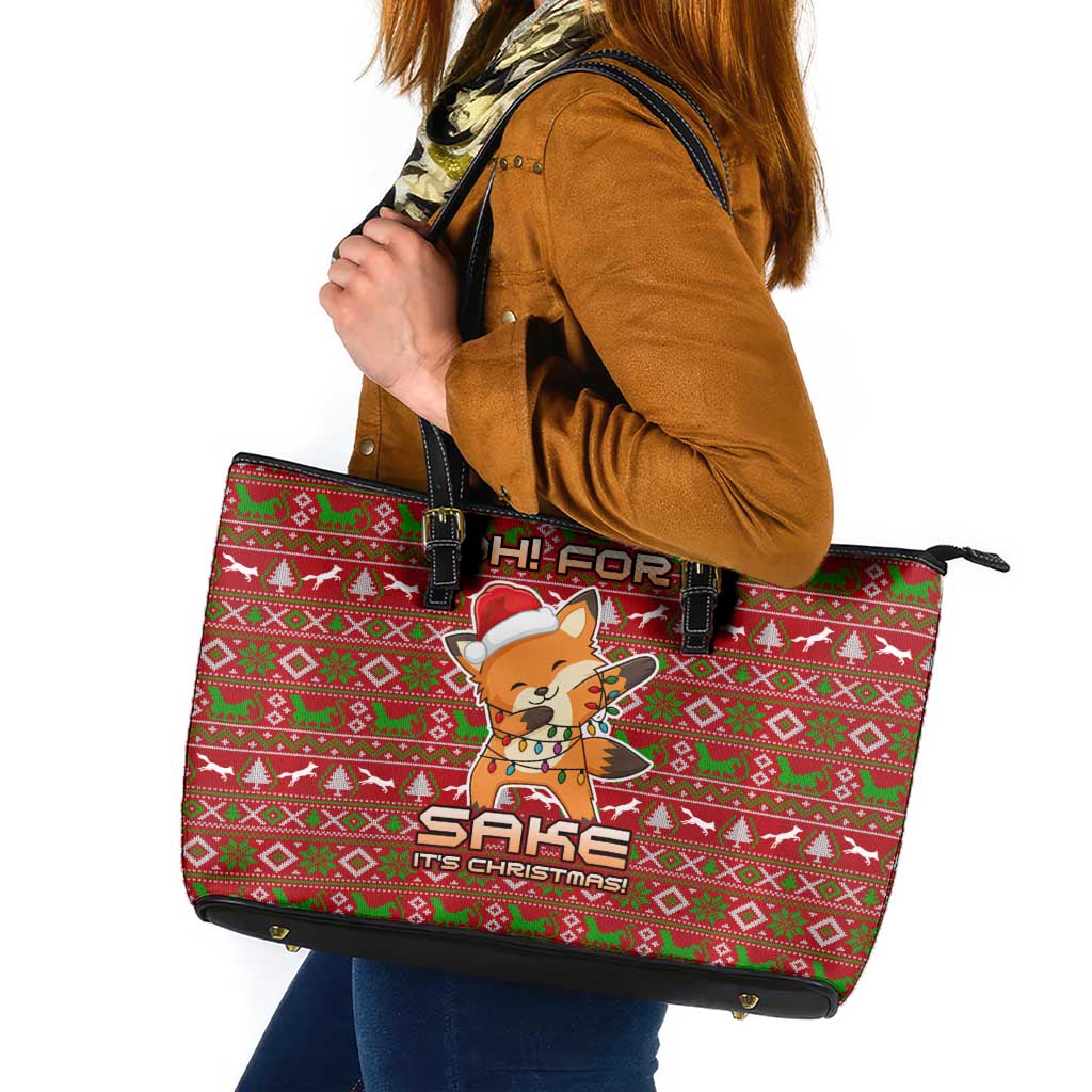Oh For Fox Sake Christmas Leather Tote Bag Xmas Holiday Patterns - Wonder Print Shop