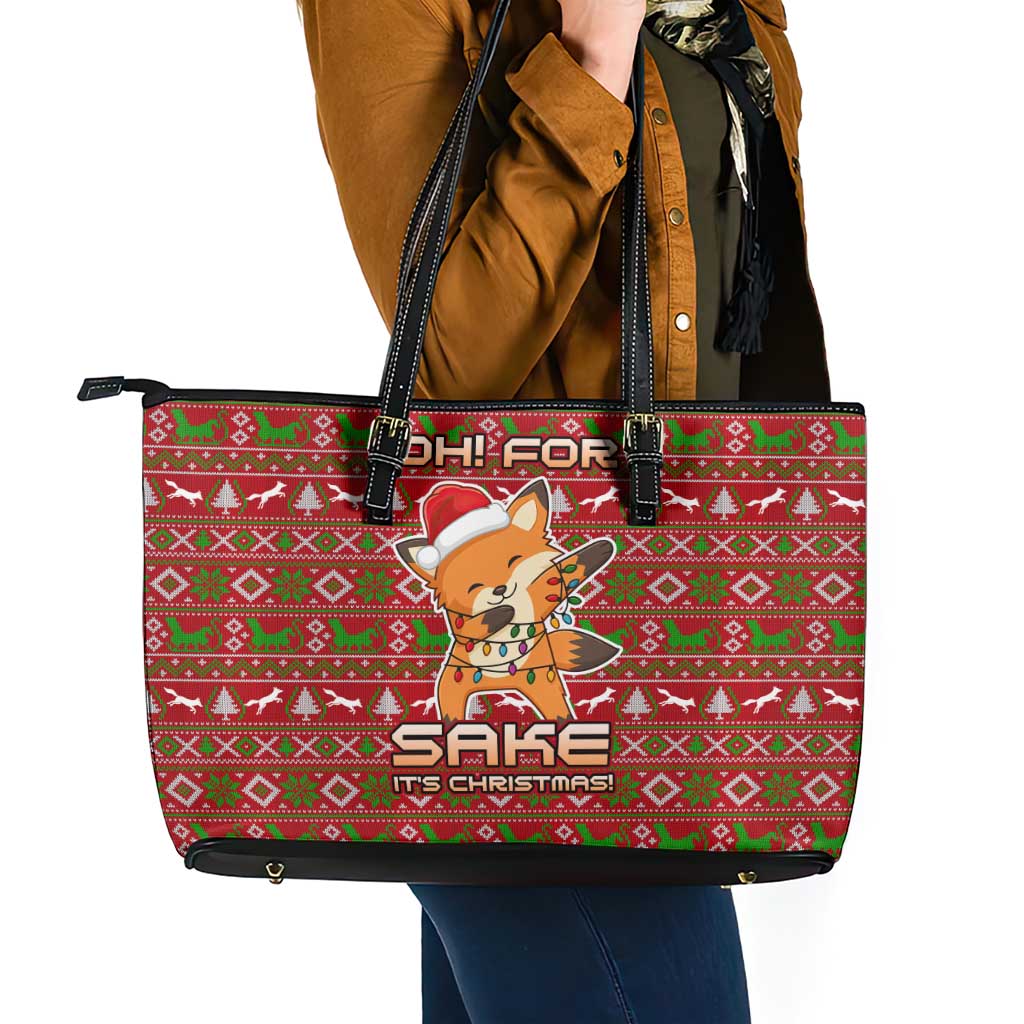 Oh For Fox Sake Christmas Leather Tote Bag Xmas Holiday Patterns - Wonder Print Shop