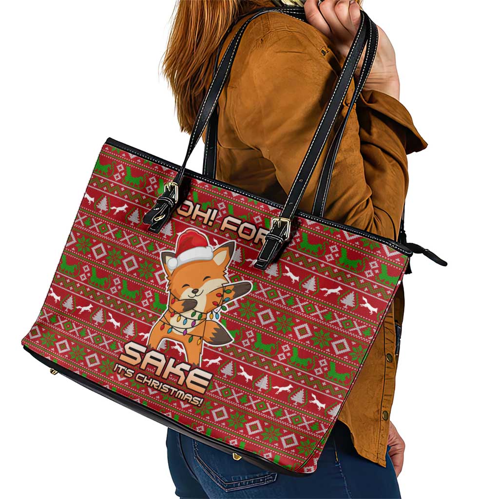Oh For Fox Sake Christmas Leather Tote Bag Xmas Holiday Patterns - Wonder Print Shop