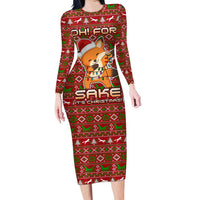 Oh For Fox Sake Christmas Long Sleeve Bodycon Dress Xmas Holiday Patterns - Wonder Print Shop