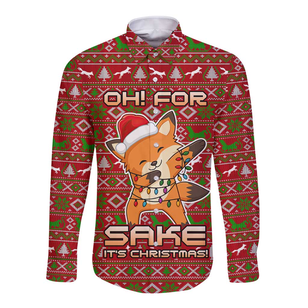 Oh For Fox Sake Christmas Long Sleeve Button Shirt Xmas Holiday Patterns - Wonder Print Shop