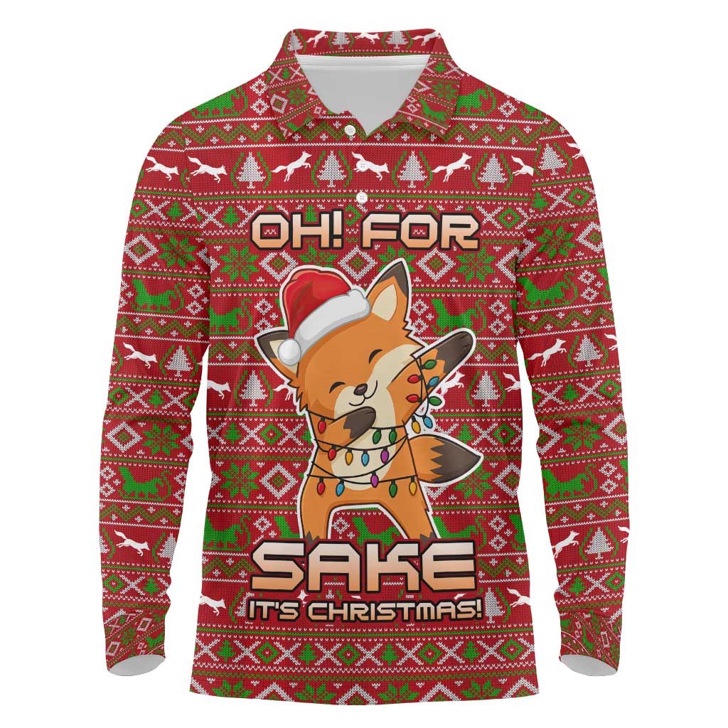 Oh For Fox Sake Christmas Long Sleeve Polo Shirt Xmas Holiday Patterns - Wonder Print Shop