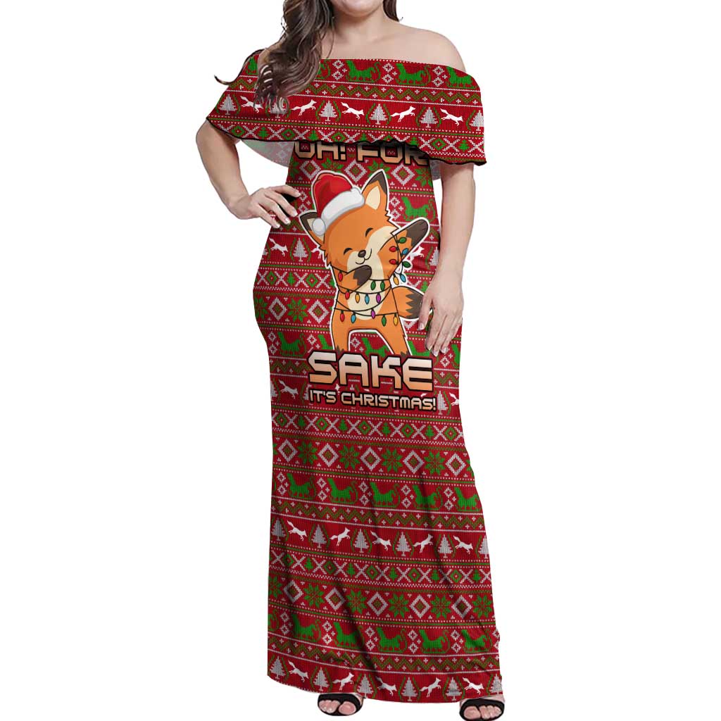 Oh For Fox Sake Christmas Off Shoulder Maxi Dress Xmas Holiday Patterns - Wonder Print Shop