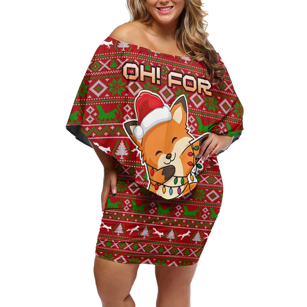 Oh For Fox Sake Christmas Off Shoulder Short Dress Xmas Holiday Patterns - Wonder Print Shop