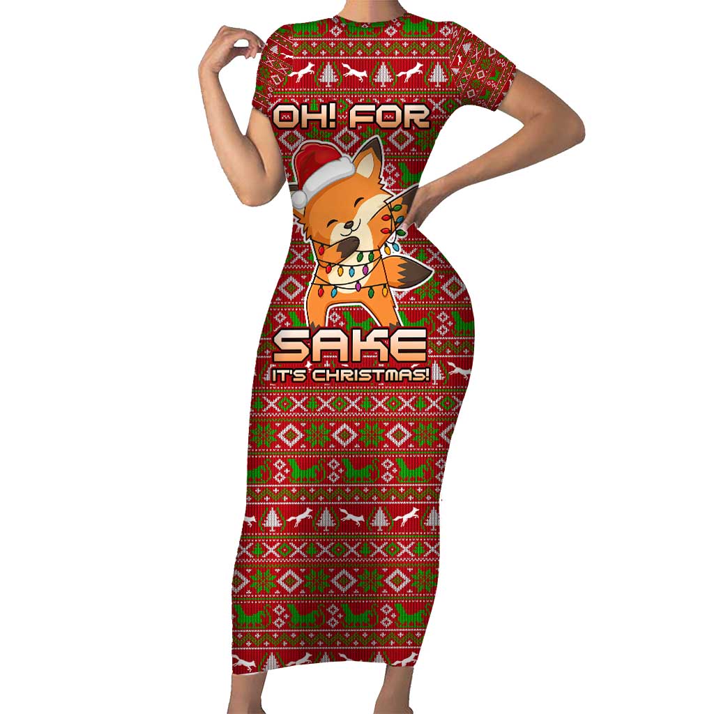 Oh For Fox Sake Christmas Short Sleeve Bodycon Dress Xmas Holiday Patterns - Wonder Print Shop