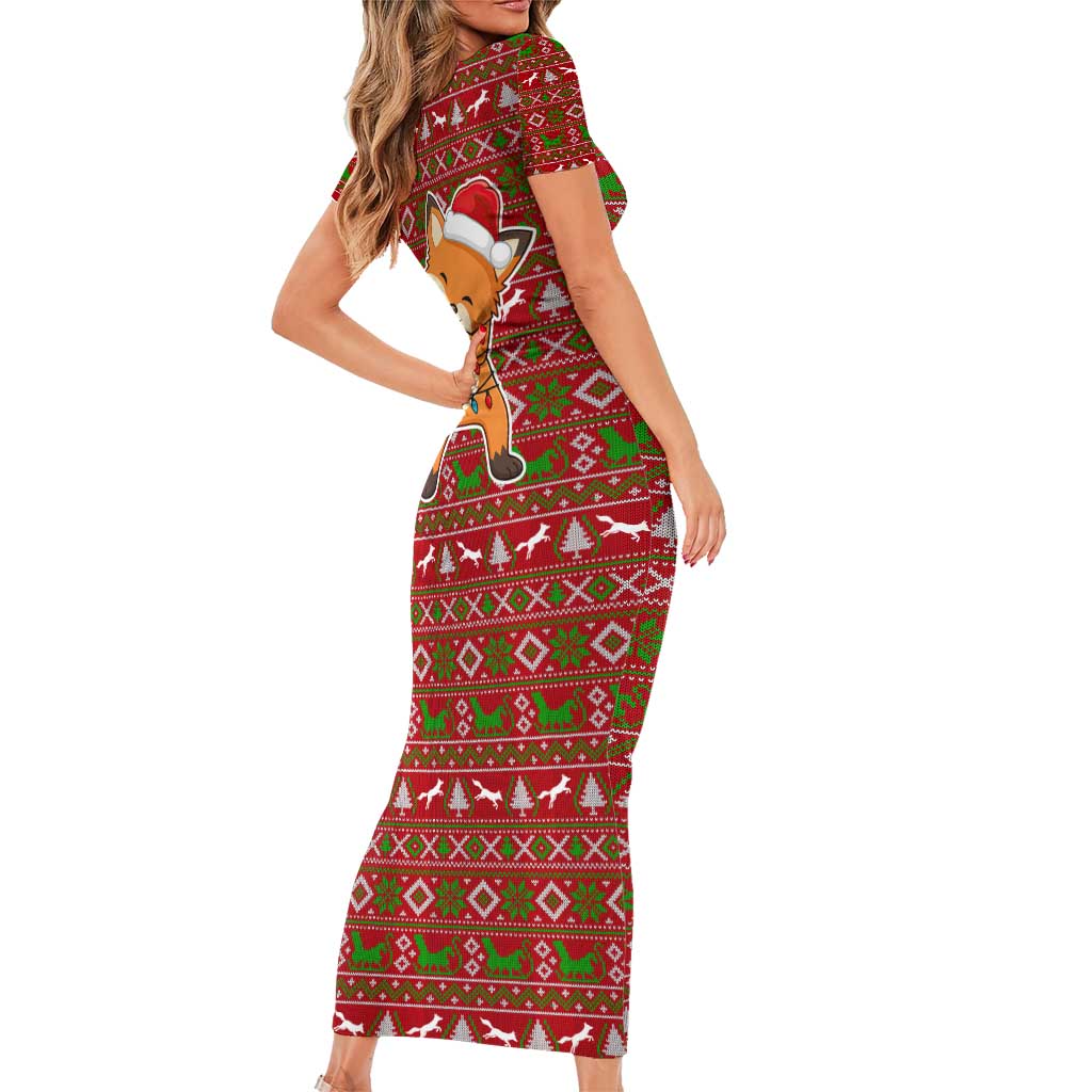 Oh For Fox Sake Christmas Short Sleeve Bodycon Dress Xmas Holiday Patterns - Wonder Print Shop