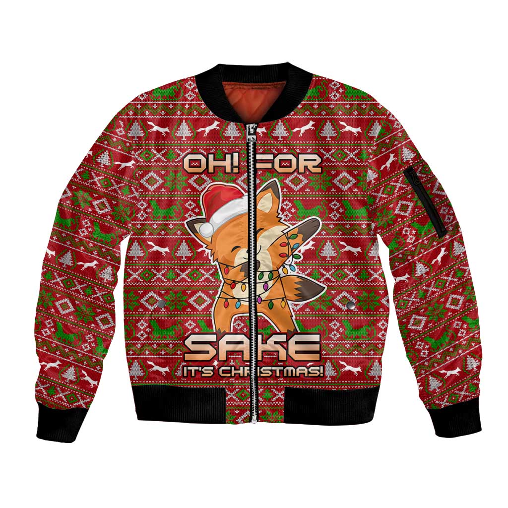 Oh For Fox Sake Christmas Sleeve Zip Bomber Jacket Xmas Holiday Patterns - Wonder Print Shop