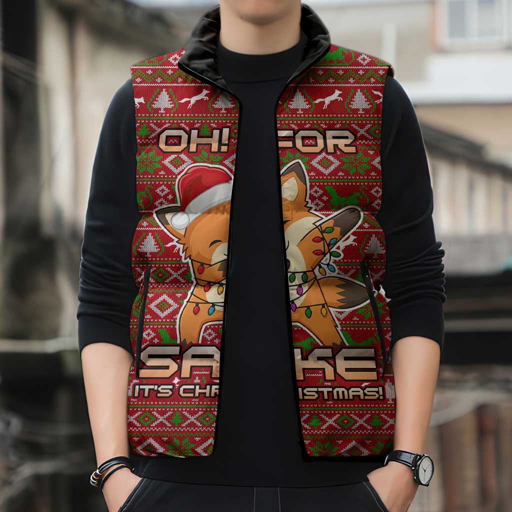 Oh For Fox Sake Christmas Sleeveless Puffer Jacket Xmas Holiday Patterns - Wonder Print Shop