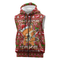 Oh For Fox Sake Christmas Sleeveless Zip Hoodie Xmas Holiday Patterns - Wonder Print Shop
