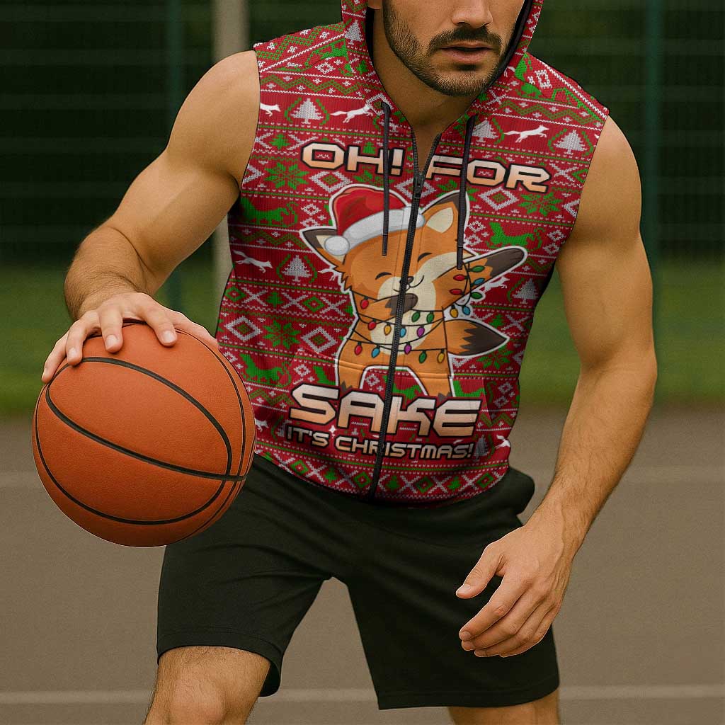 Oh For Fox Sake Christmas Sleeveless Zip Hoodie Xmas Holiday Patterns - Wonder Print Shop