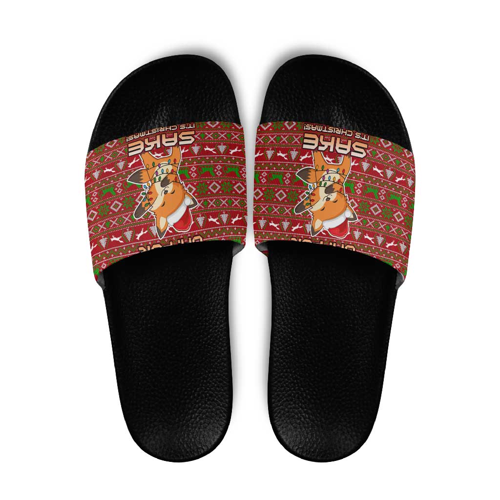 Oh For Fox Sake Christmas Slide Sandals Xmas Holiday Patterns - Wonder Print Shop