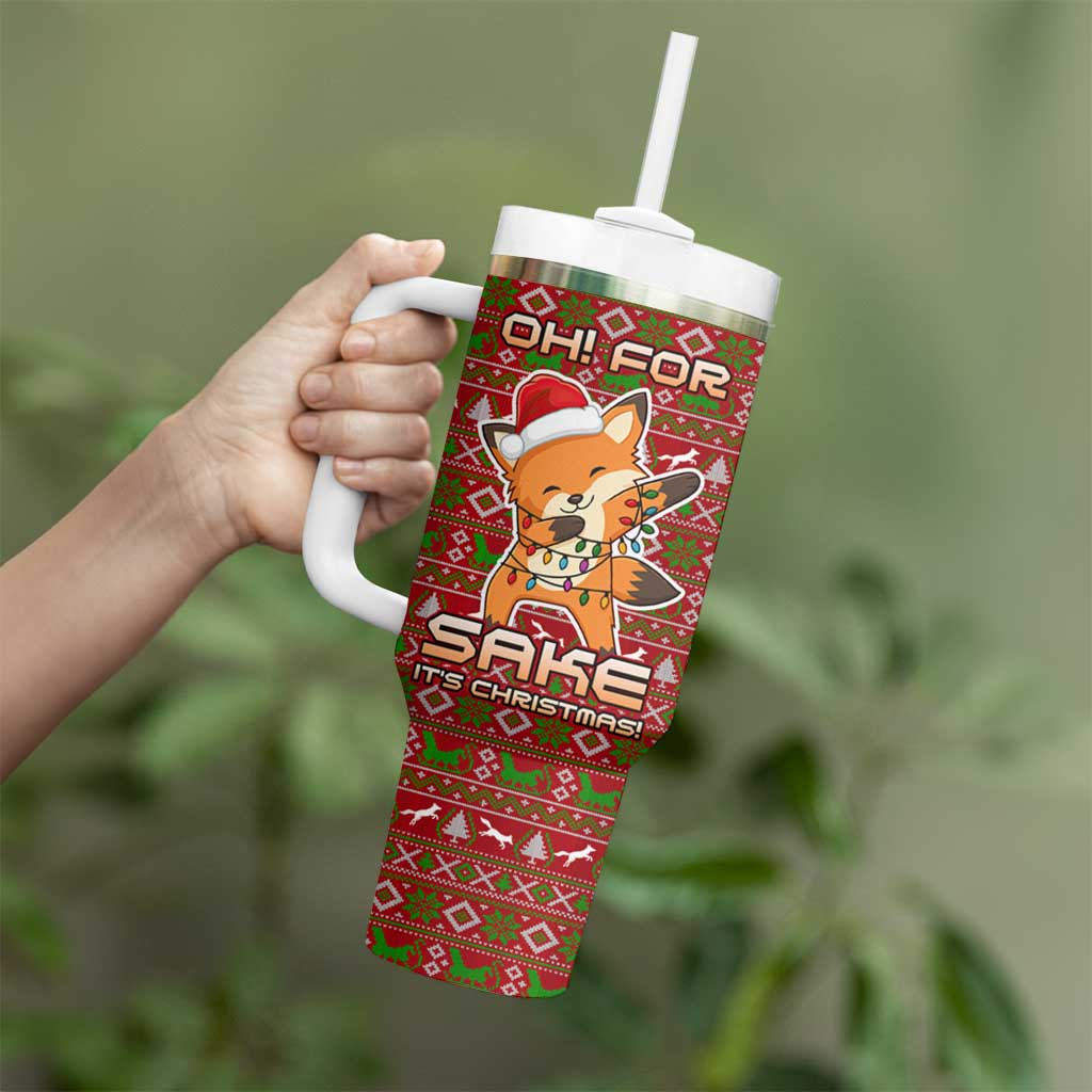 Oh For Fox Sake Christmas Tumbler With Handle Xmas Holiday Patterns - Wonder Print Shop